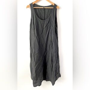 EILEEN FISHER | Woman Rounded V neck Linen Blend Tank Flowy Dress Pocket Gray 1X